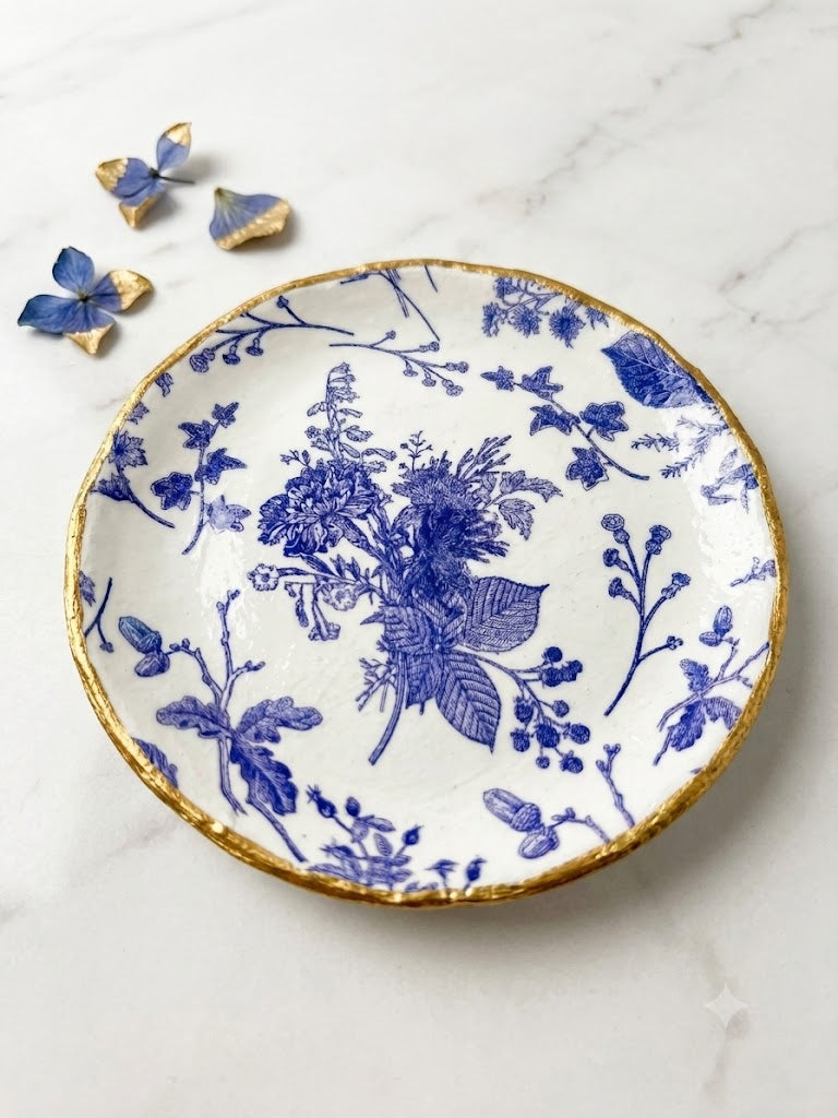 Round Trinket Dish Blue Floral