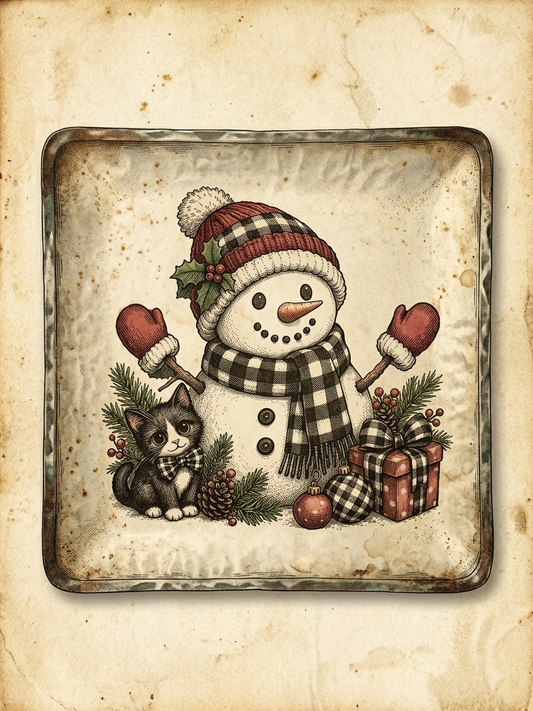 Snowman and Kitten Trinket Dish